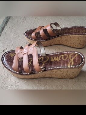 Sam Edelman Brown Leather & Cork Wedge Sandals